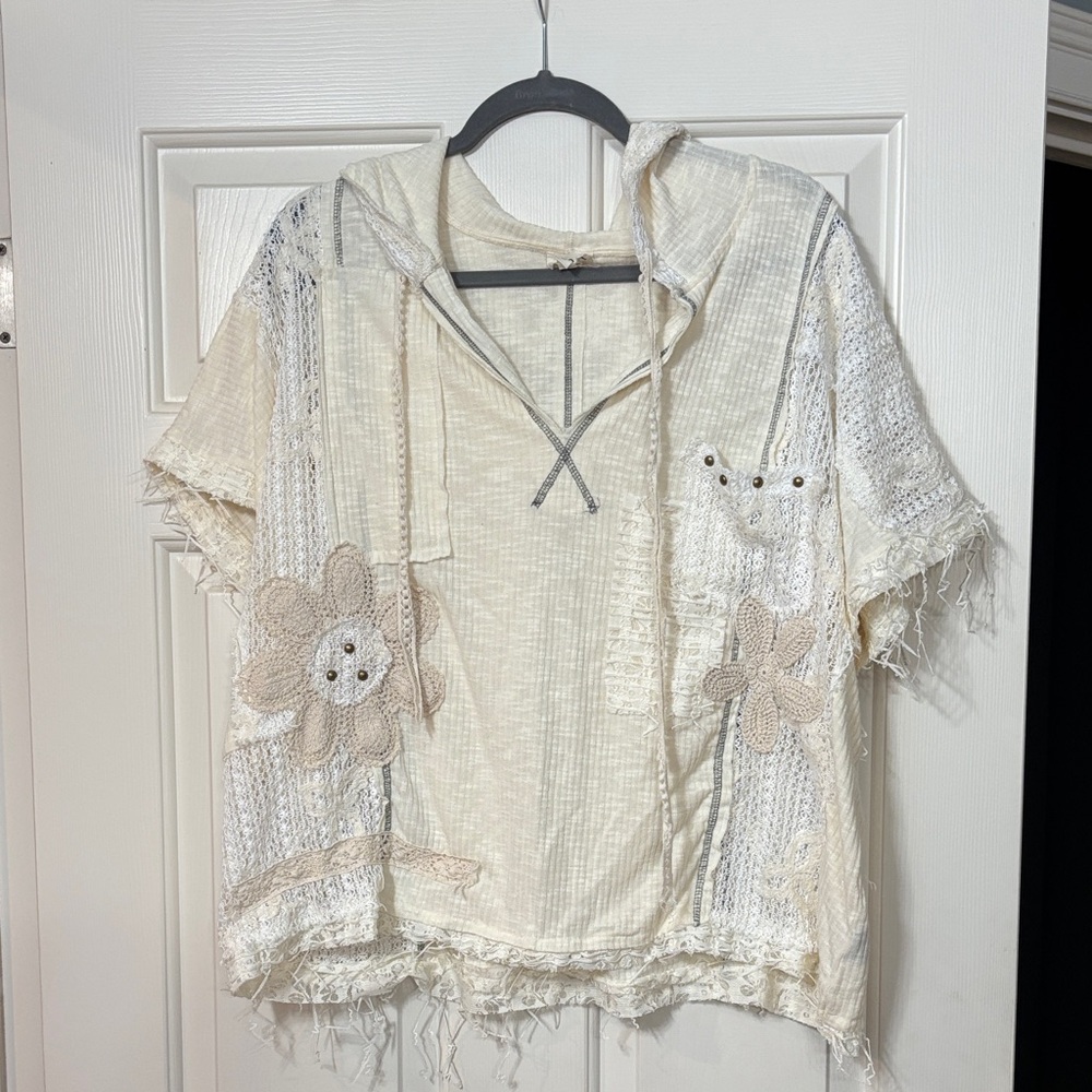 POL Cream Textured Hooded Top